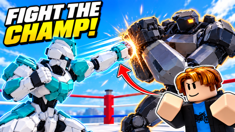 Two robots boxing under the words Fight the Champ in official promotional artwork.
